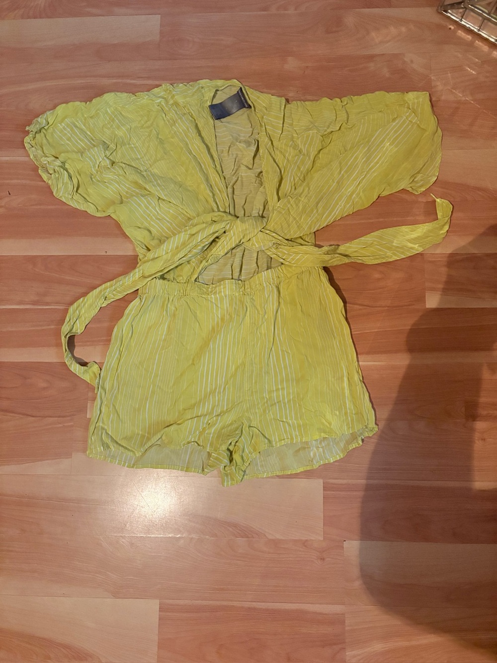 Yellow One-Piece light weight Romper open front with tie